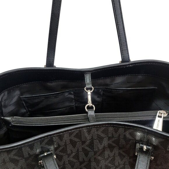 Michael Kors Tote Jet Set Signature Leather Black Silver - Picture 7 of 9